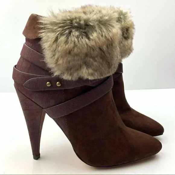 Express ankle booties 7 brown faux suede faux fur - Picture 10 of 10